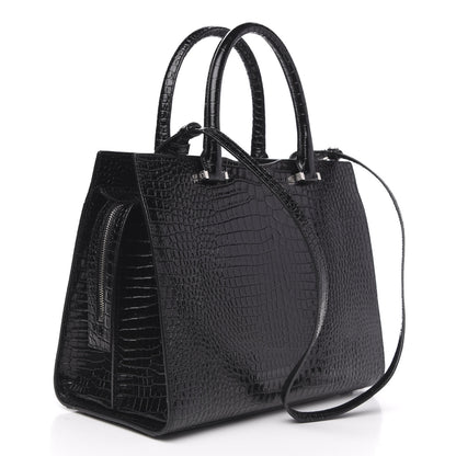 Saint Laurent Croc Calfskin Embossed Medium Uptown Tote Black 3 of 10