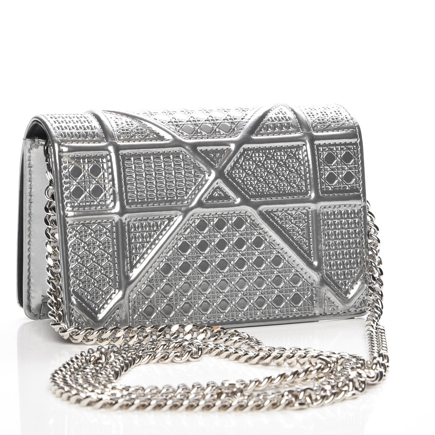 Christian Dior Metallic Patent Micro-Cannage Baby Diorama Flap Bag Silver 3 of 7