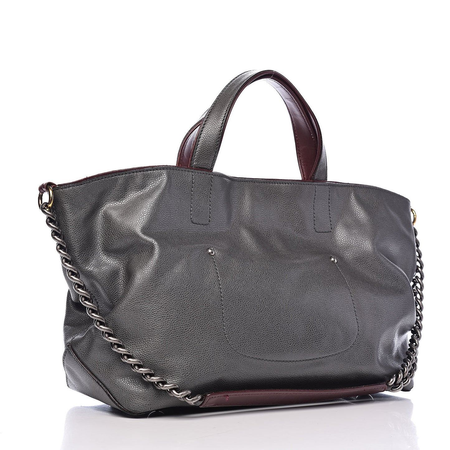 Metallic Caviar Mademoiselle Lock Cerf Shopper Tote Silver