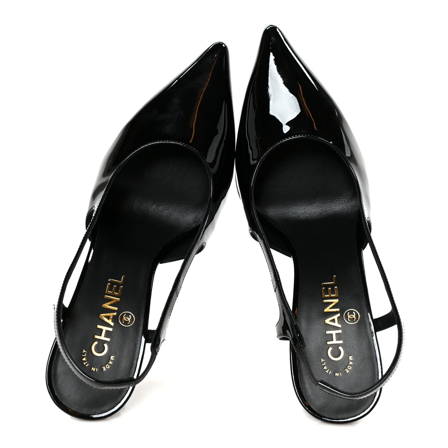Patent Calfskin Slingback CC Cutout Pumps 38 Black