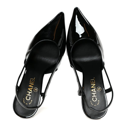 Chanel Patent Calfskin Slingback CC Cutout Pumps 38 Black 2 of 10