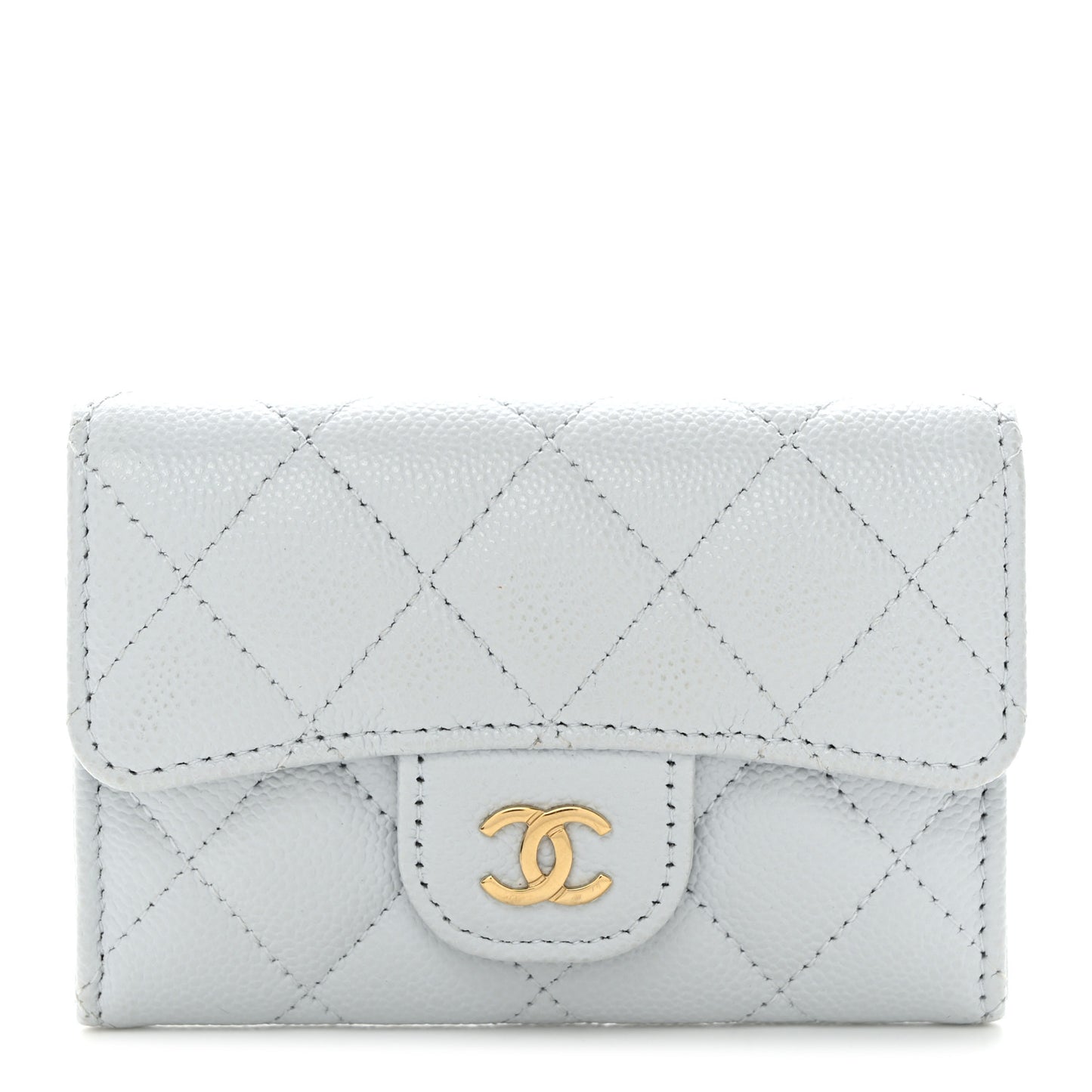 Caviar Quilted Flap Card Holder Wallet Light Blue