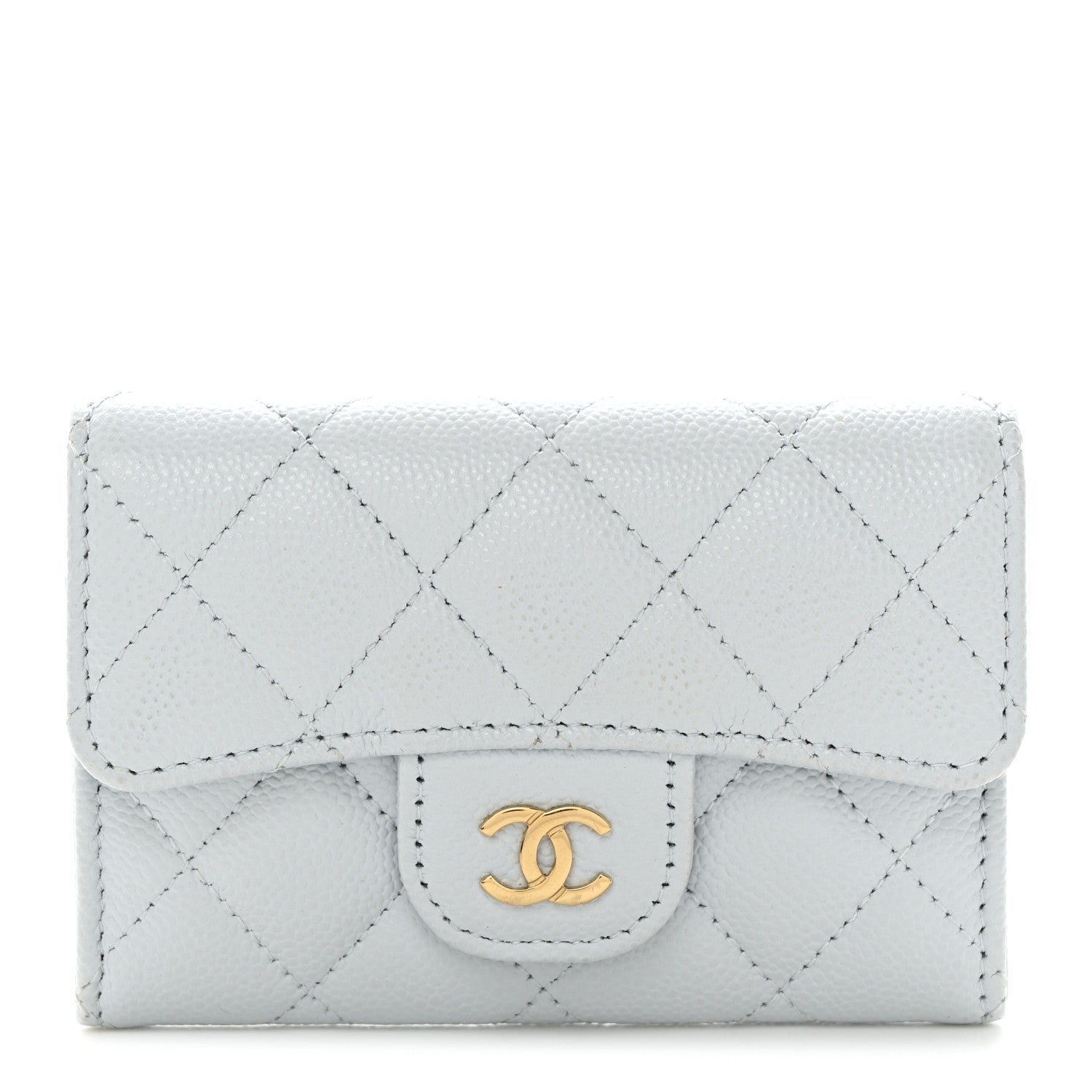 Chanel Caviar Quilted Flap Card Holder Wallet Light Blue 1 of 9