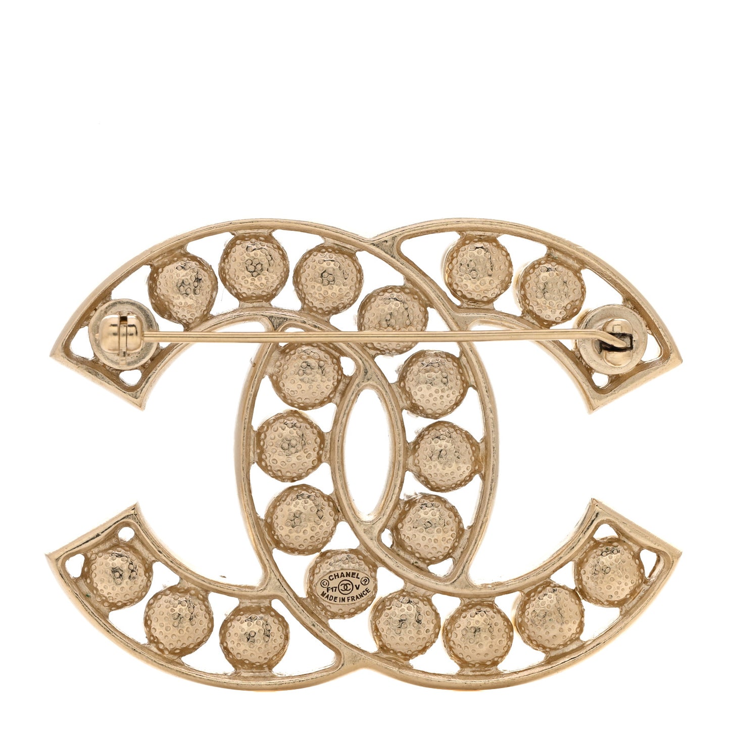Pearl Resin Crystal CC Brooch Gold