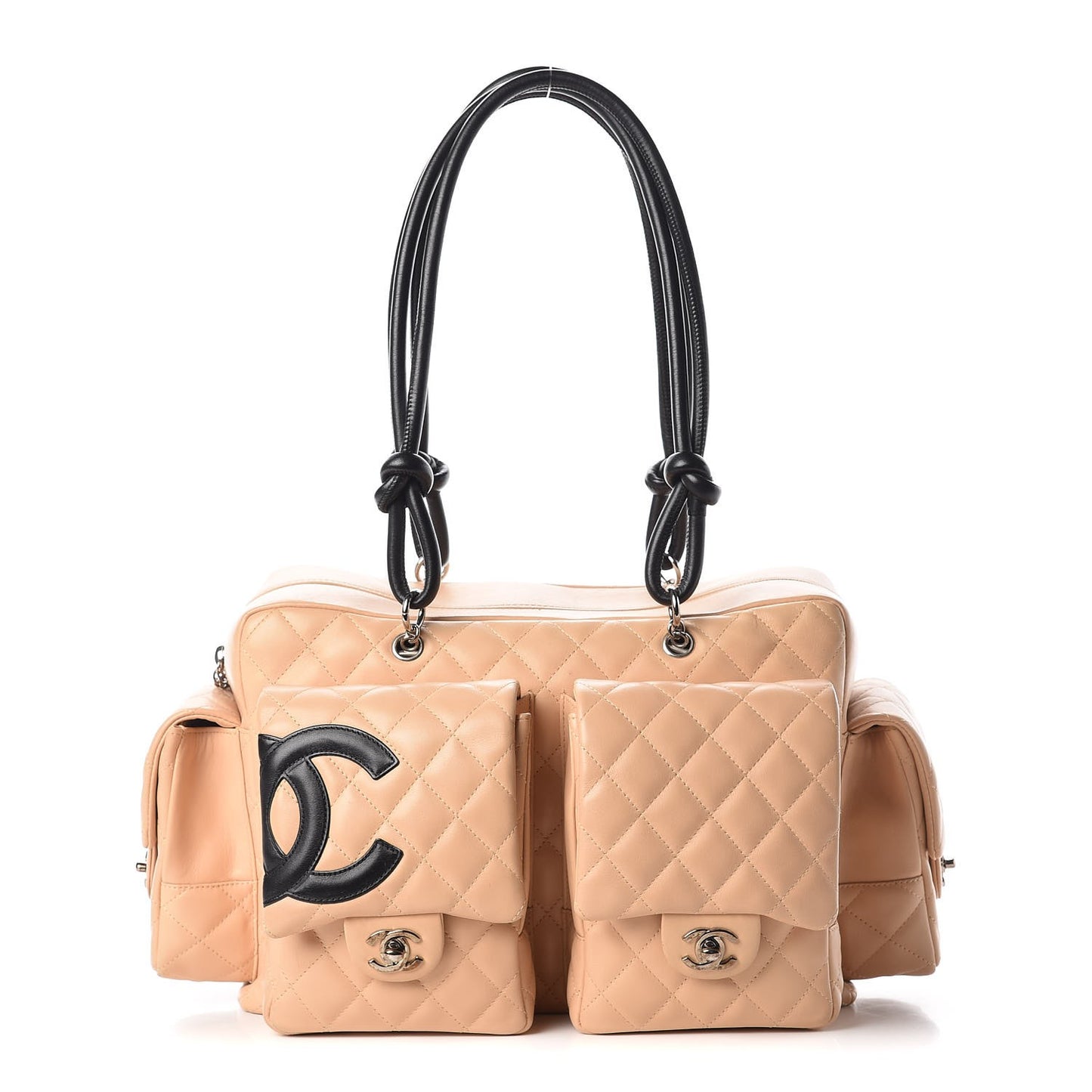 Calfskin Quilted Large Cambon Multipocket Reporter Beige Black