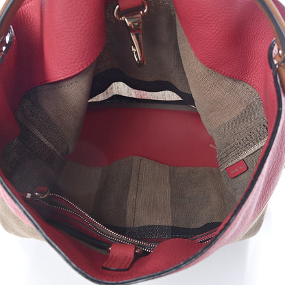 Burberry Grainy Calfskin Canvas Mega Check Medium Ashby Tassel Hobo Pink Azalea 5 of 9