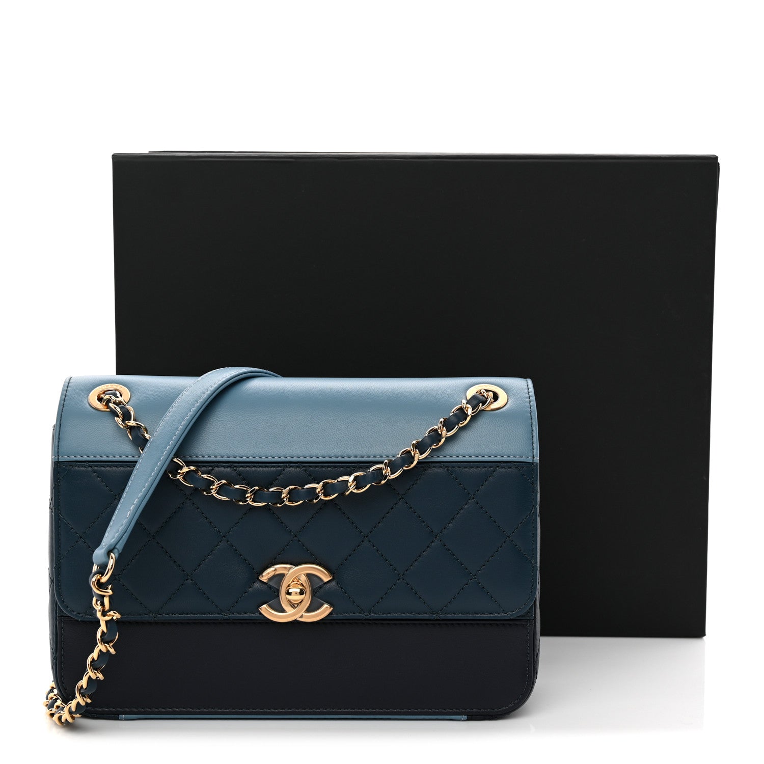 Chanel Lambskin Calfskin Quilted Shoulder Flap Bag Dark Blue Light Blue 11 of 11