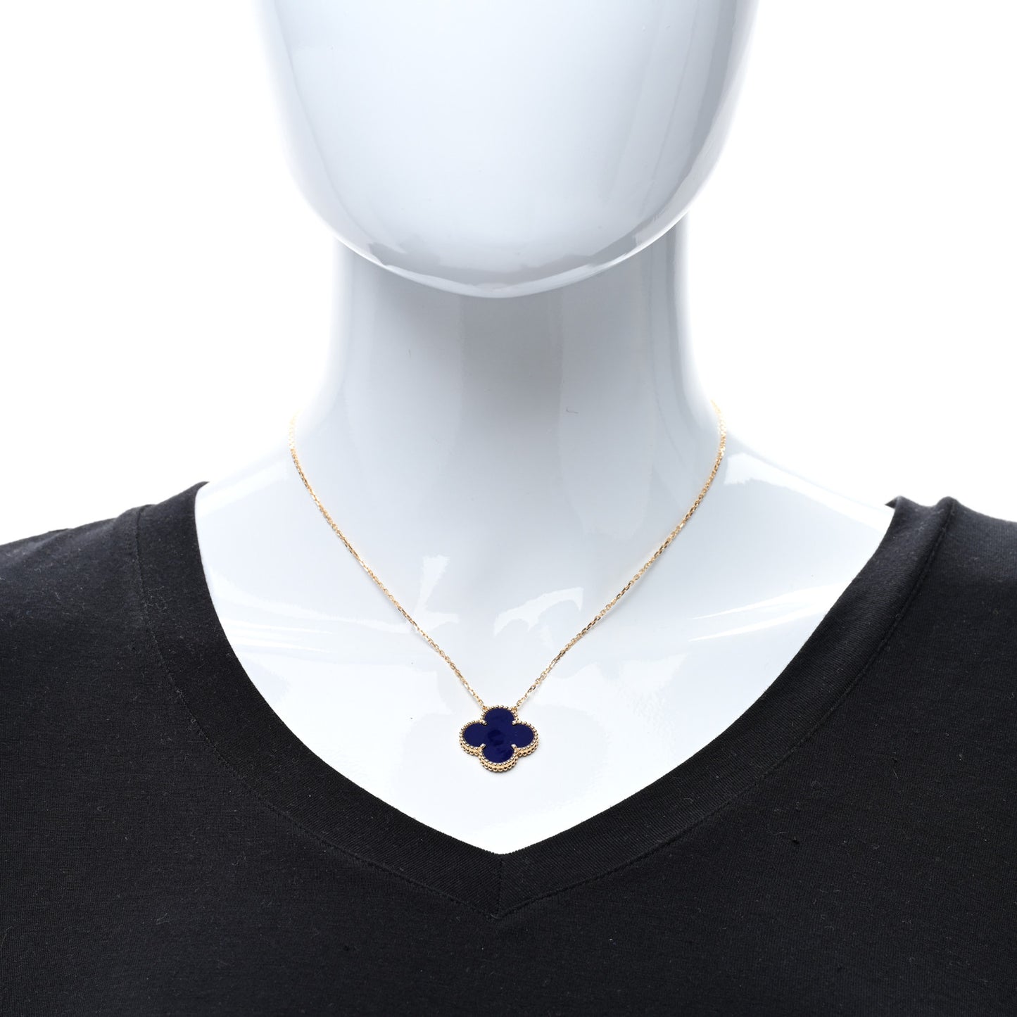 18K Yellow Gold Blue Sevres Porcelain Magic Alhambra Vendome Necklace