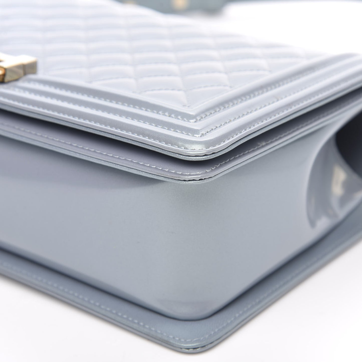 Iridescent Glazed Calfskin Quilted New Medium Boy Flap Light Blue