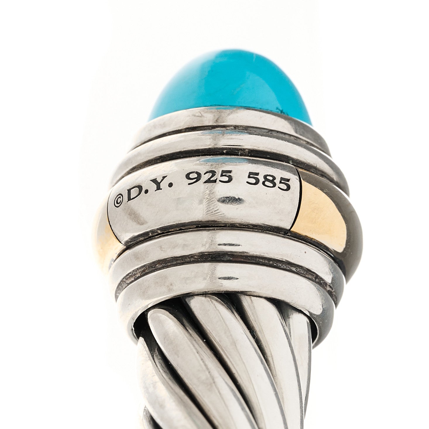 David Yurman Sterling Silver 14K Yellow Gold Turquoise 10mm Hinged Cable Bracelet 3 of 4
