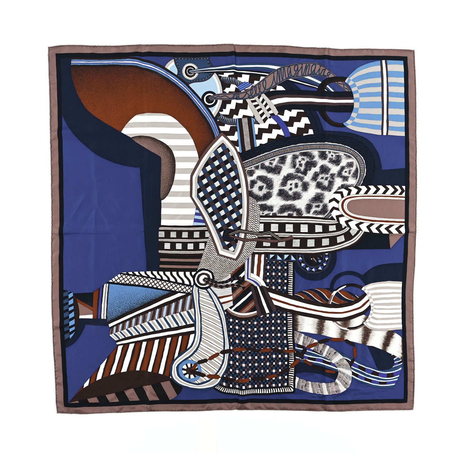 Silk La Selle Imaginaire Scarf 90 Marron Glace Bleu Vif Brun