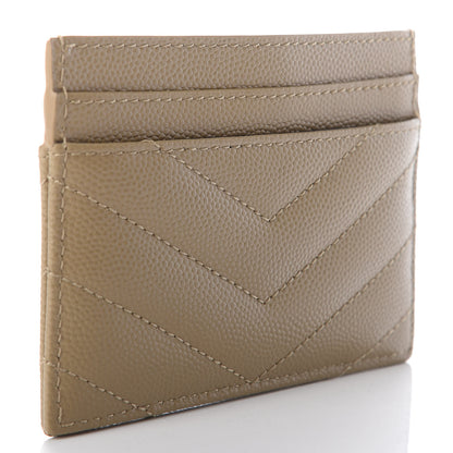 Saint Laurent Grain De Poudre Matelasse Chevron Monogram Credit Card Case Dark Latte 3 of 8