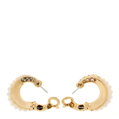 Van Cleef & Arpels 18K Yellow Gold Diamond White Coral Creole Hoop Earrings 3 of 5