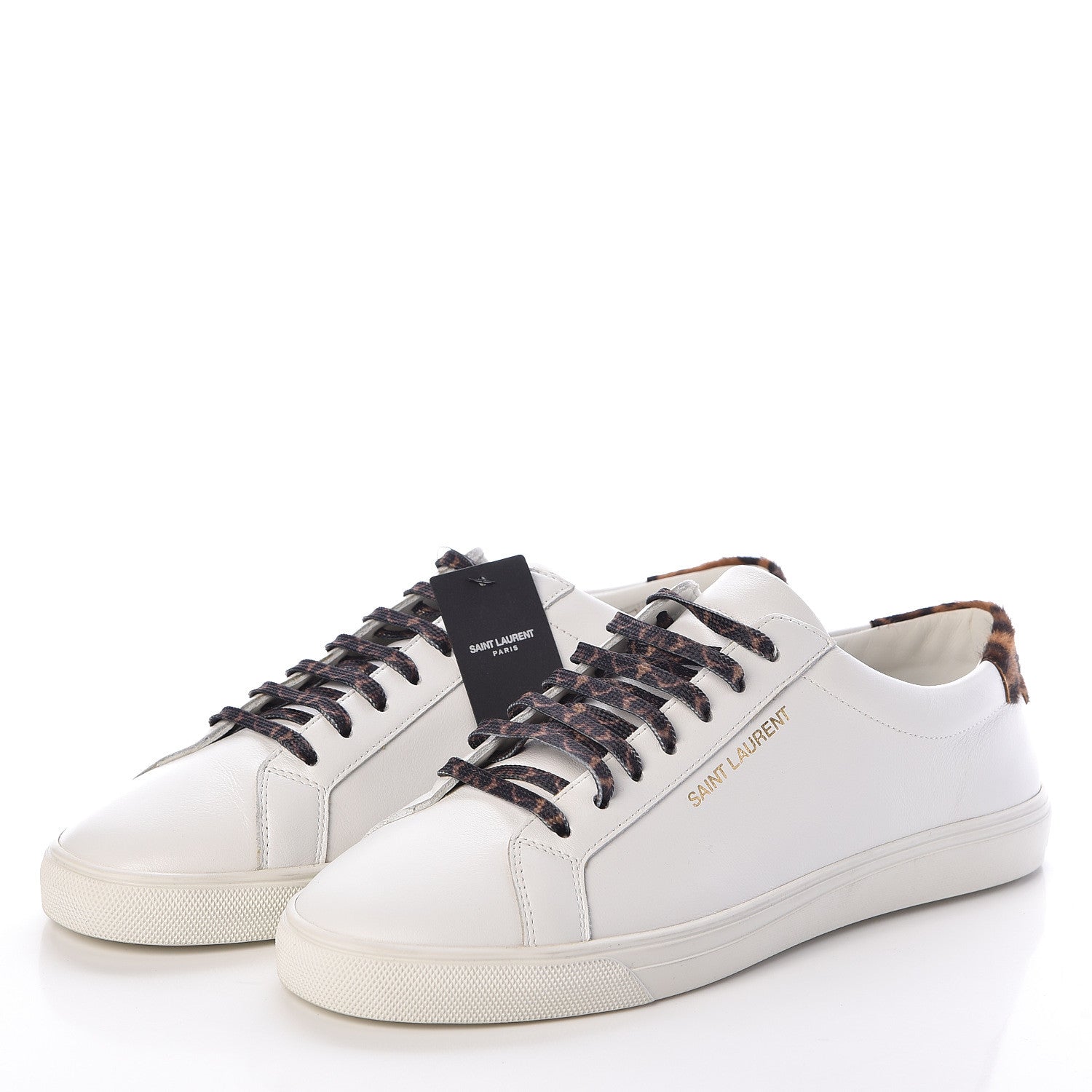 Saint Laurent Calfskin Leopard Print Andy Low Top Sneakers 40.5 White 3 of 9