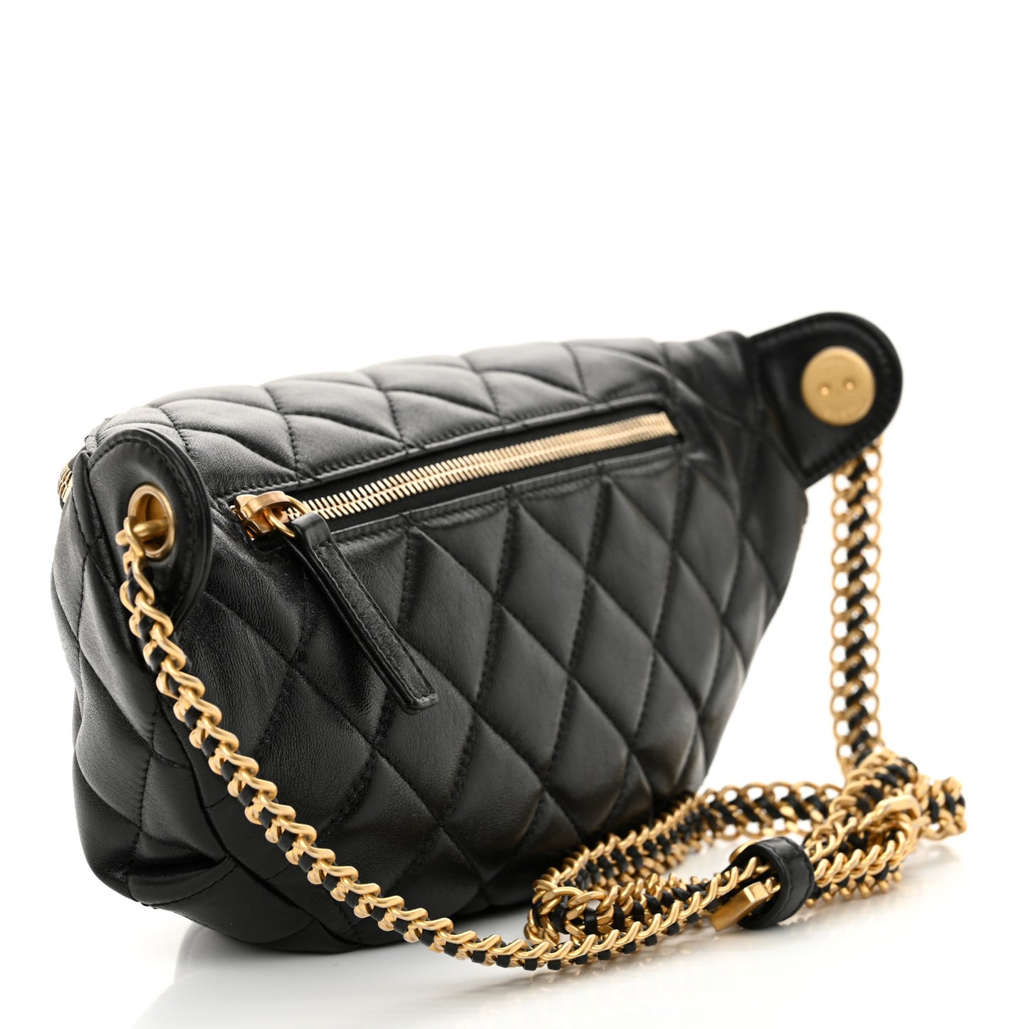 Shiny Lambskin Quilted Belt Bag Black
