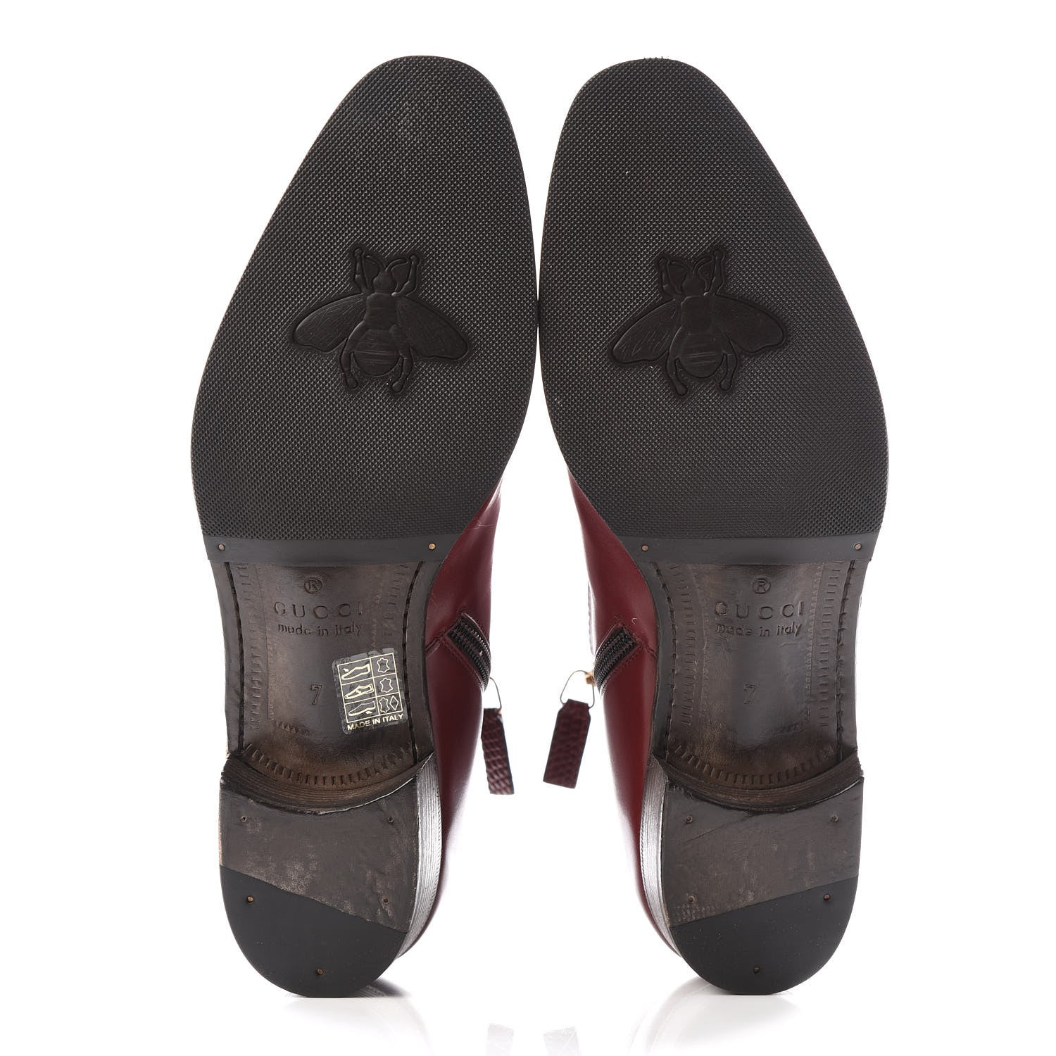 Gucci Calfskin Malaga Kid Lizard Web Dragon Embroidered Ankle Boots 7 Bordeaux 5 of 10