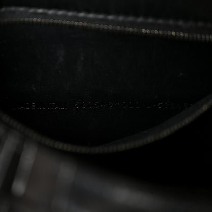 Balenciaga Shiny Calfskin Monochrome Crocodile Embossed Small Hourglass Top Handle Bag Black 7 of 14