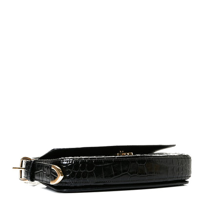 Balenciaga Shiny Calfskin Crocodile Embossed Ghost Sling Bag Black 3 of 6