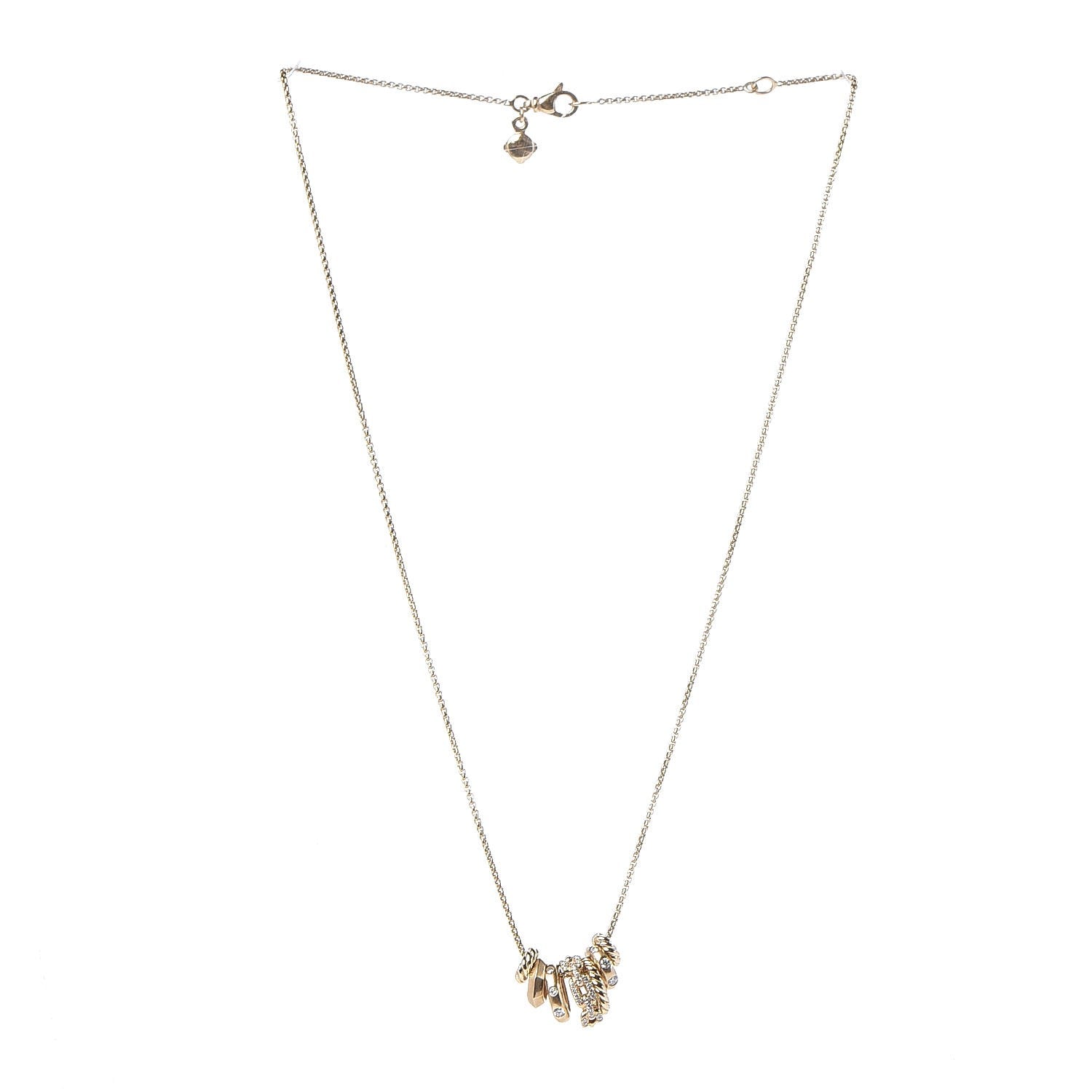 David Yurman 18K Yellow Gold Diamond Stax Rondelle Pendant Necklace 3 of 5