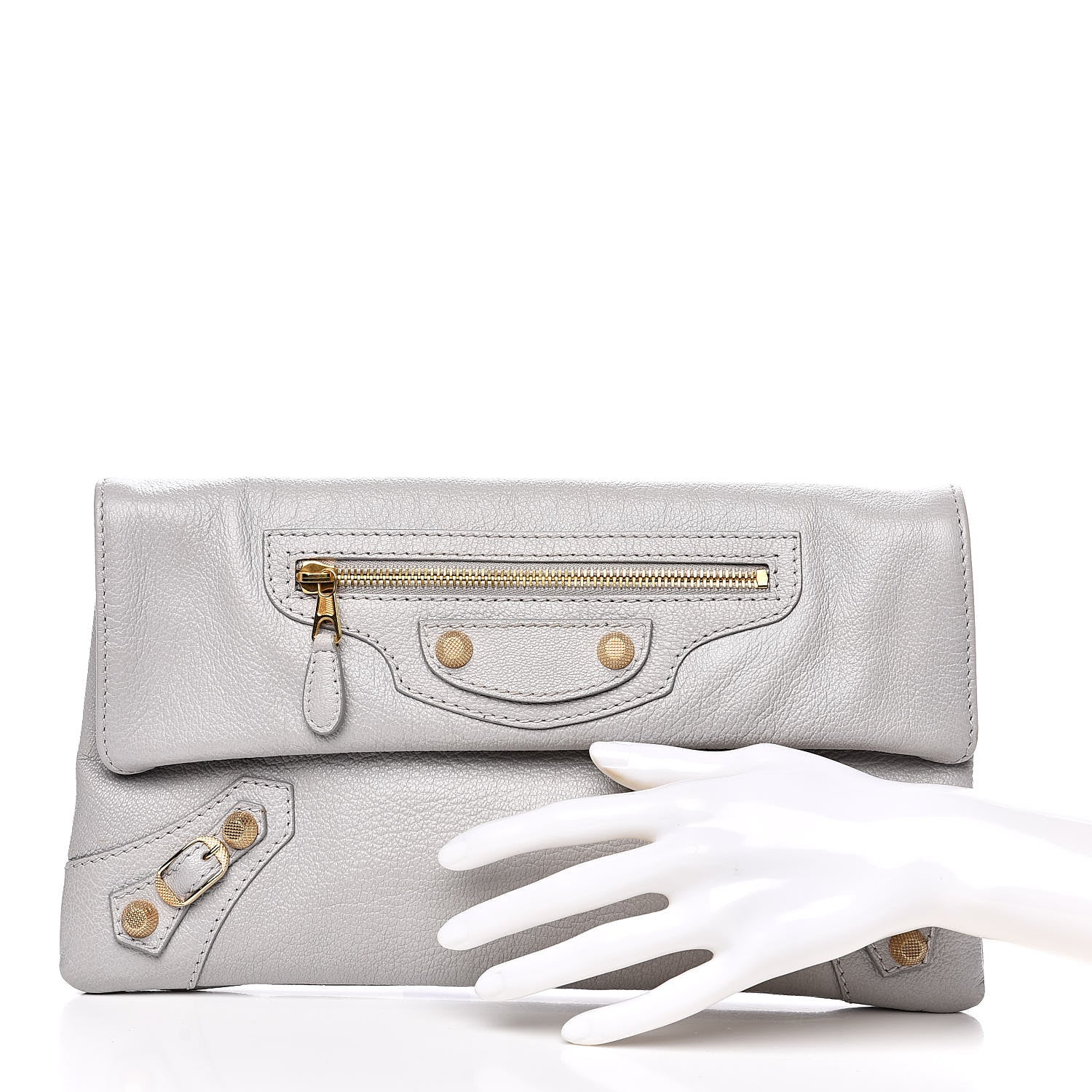Balenciaga Agneau Giant 12 Gold Hardware Envelope Clutch Gris Ciment 2 of 11