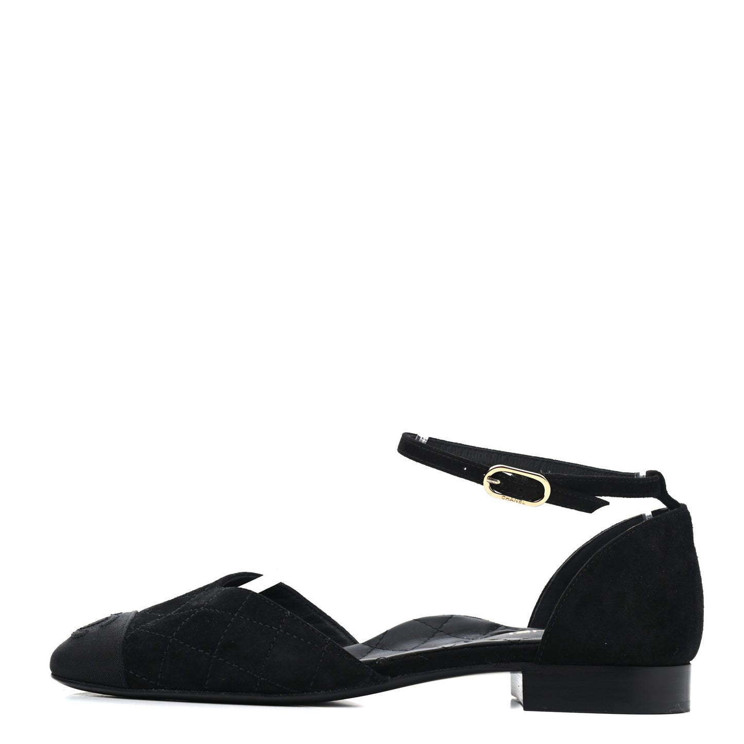 Suede Grosgrain CC Cap Toe Ankle Flat 36 Black