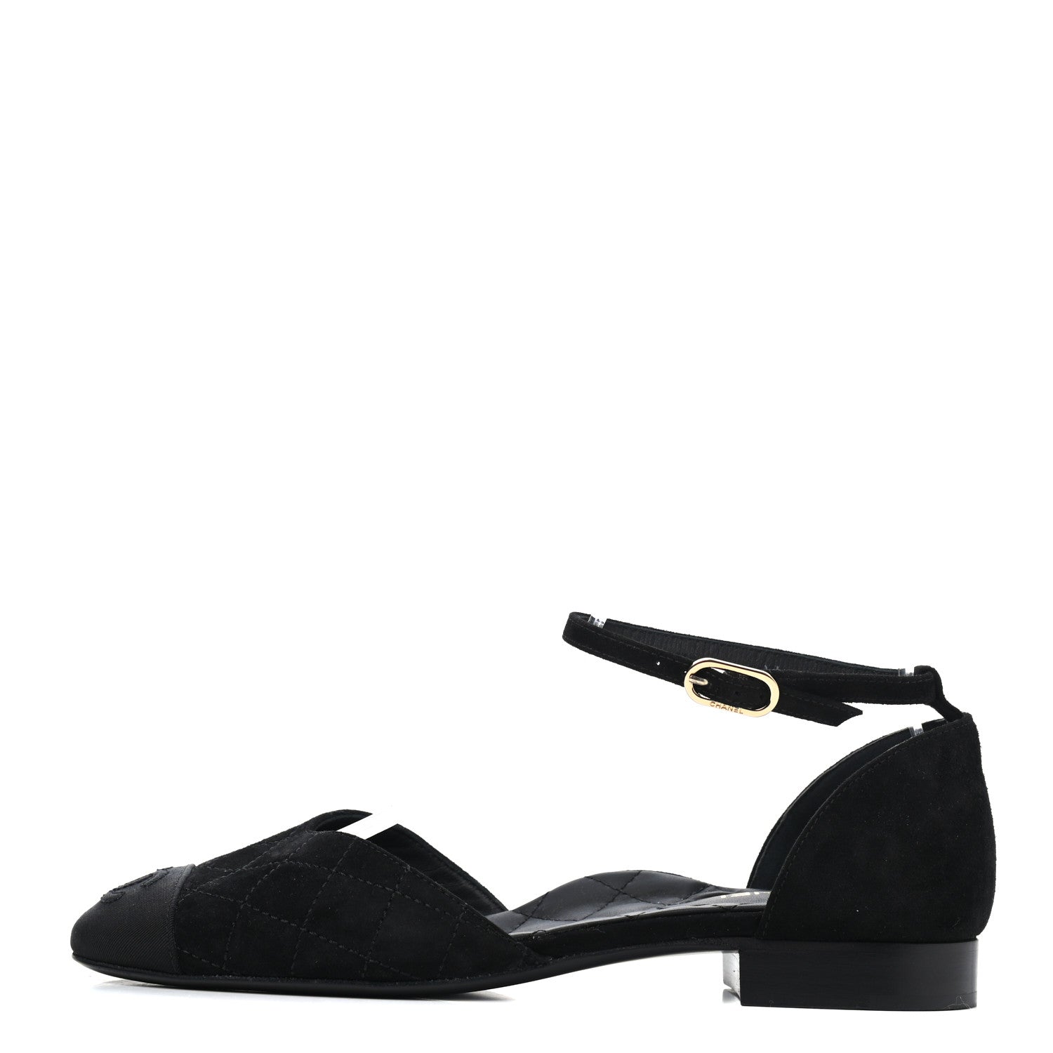 Chanel Suede Grosgrain CC Cap Toe Ankle Flat 36 Black 1 of 4