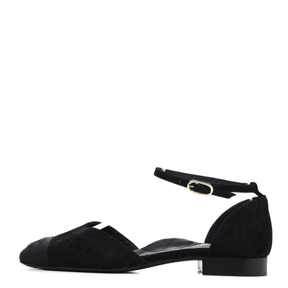 Chanel Suede Grosgrain CC Cap Toe Ankle Flat 36 Black 1 of 4