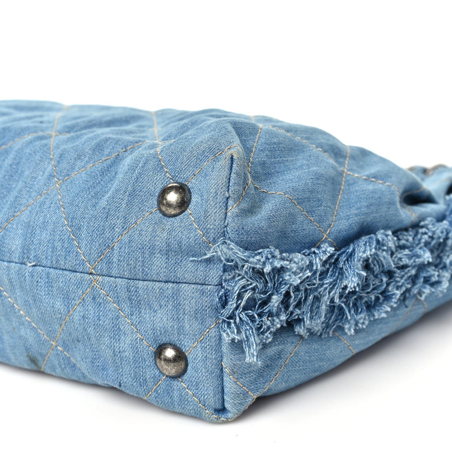 Denim Quilted Chain Hobo Light Blue