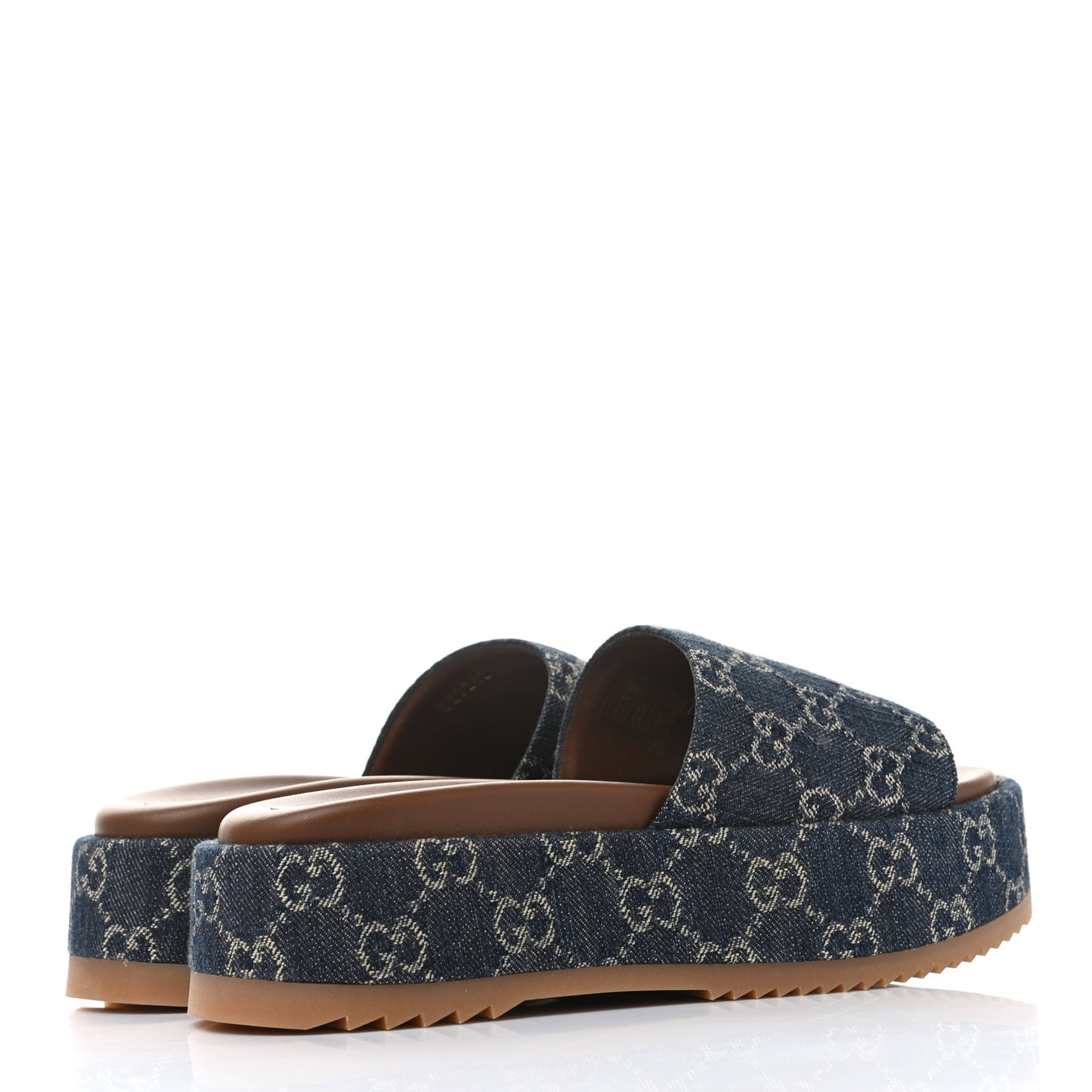 New Denim GG Monogram Angelina Platform 55mm Slide Sandals 36.5 Blue Tea