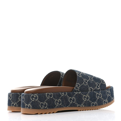 Gucci New Denim GG Monogram Angelina Platform 55mm Slide Sandals 36.5 Blue Tea 4 of 9
