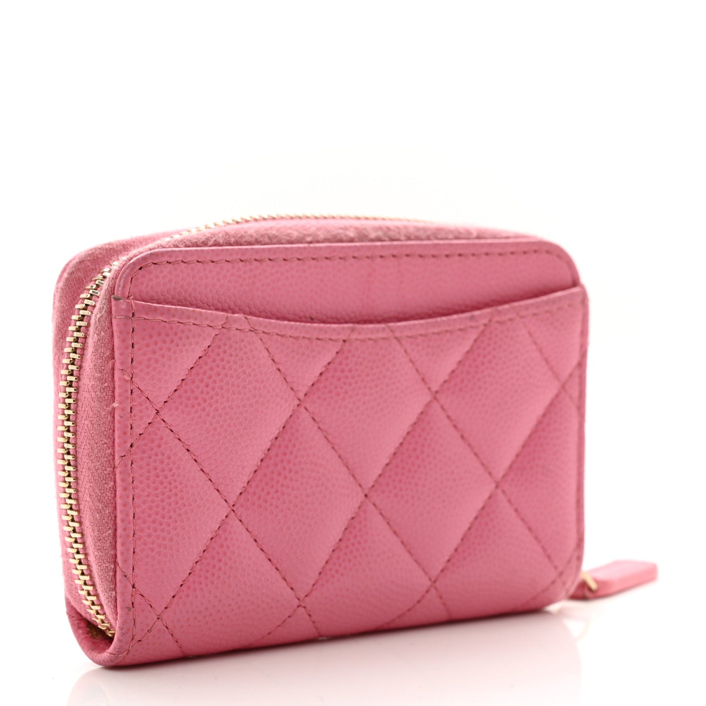 Caviar Quilted Zip Coin Purse Pink