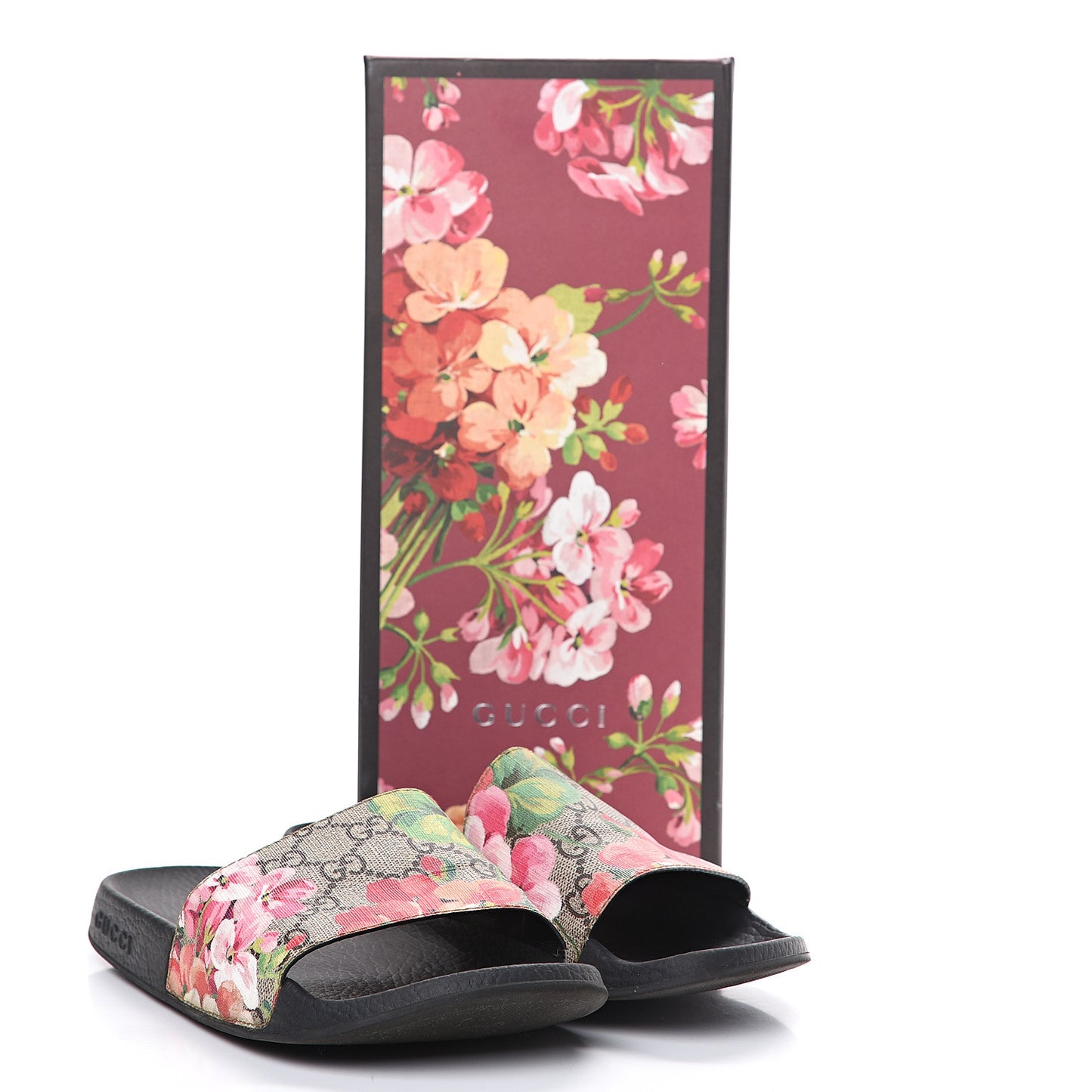 GG Supreme Monogram Blooms Slide Sandals 37 Beige Multicolor