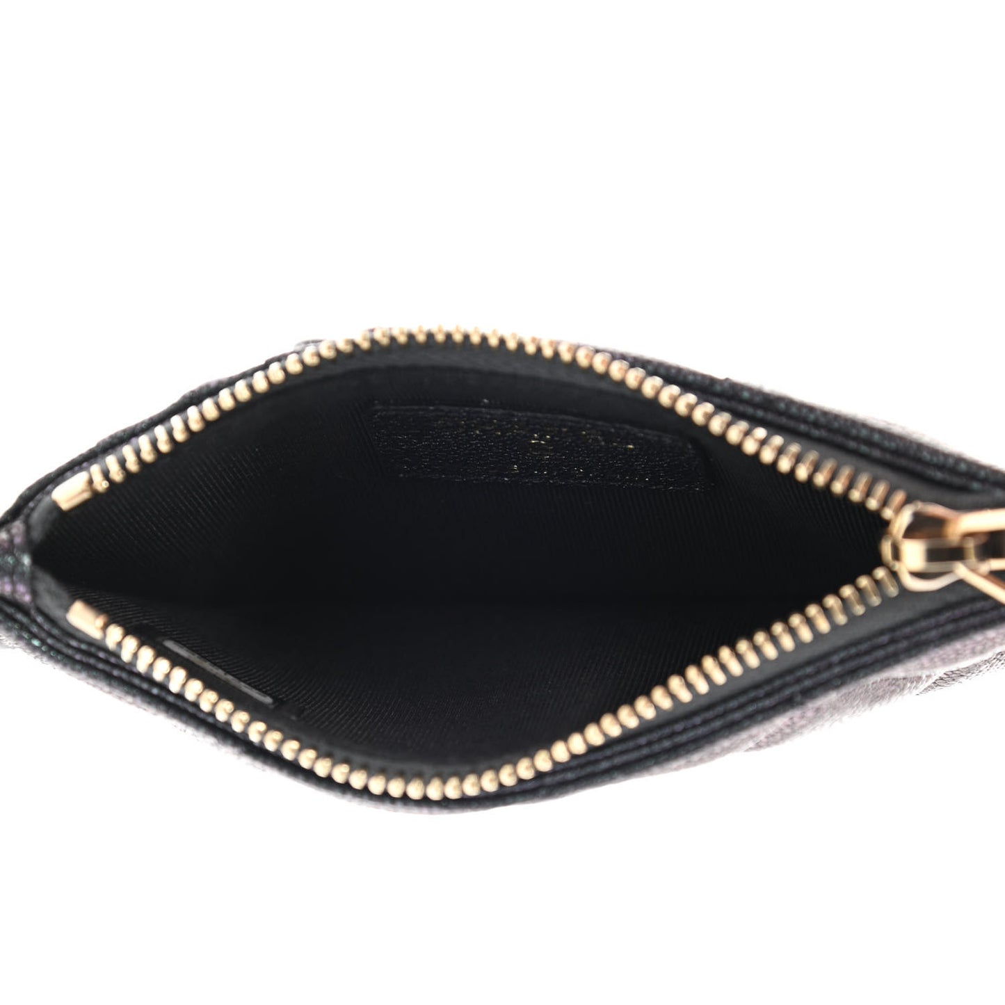 Iridescent Caviar Quilted Flap Zip Card Holder Black