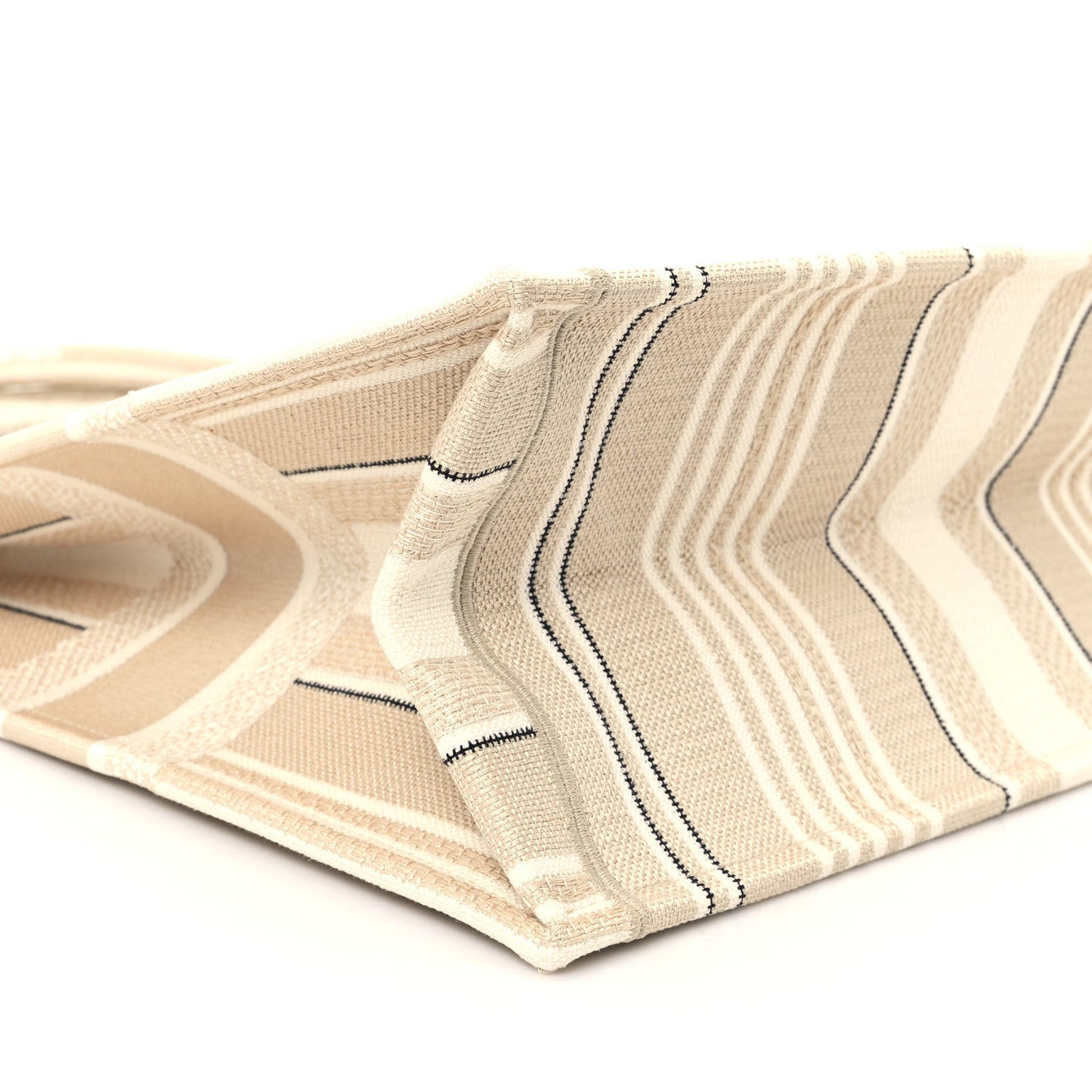 Canvas Embroidered Large Stripes Book Tote Beige