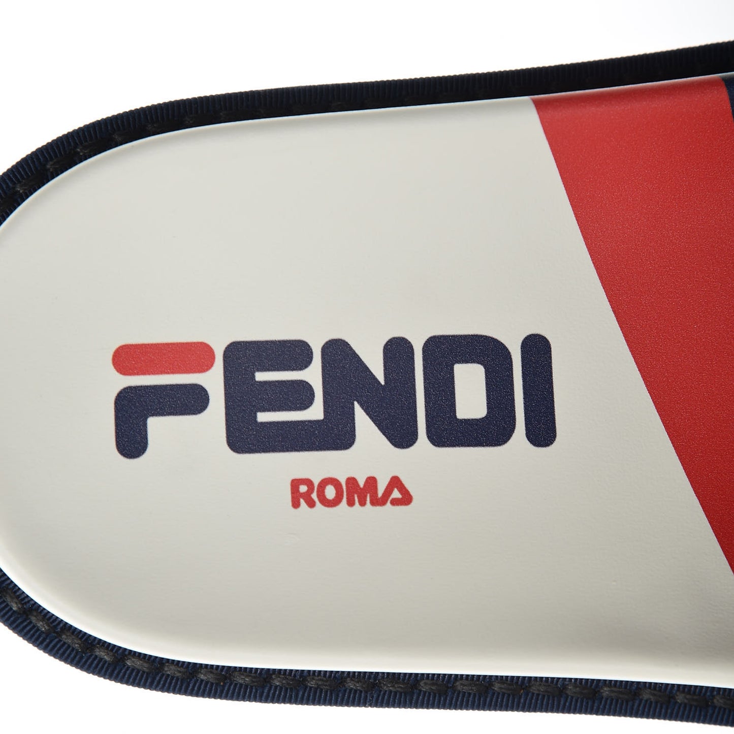 X FILA Glazed Fabric Calfskin FF 1974 Mania Slide Sandals 40 Mogano Panna Blueberry Caipiroska