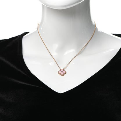 Van Cleef & Arpels 18K Rose Gold Diamond Pink Porcelain Vintage Alhambra Pendant Necklace 2 of 5
