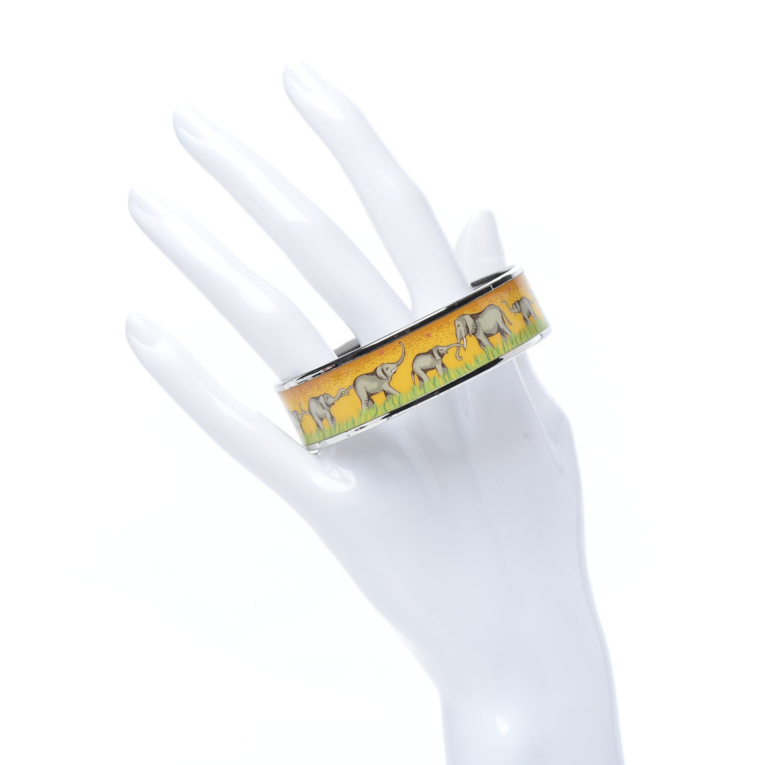 Hermes Enamel Printed Elephants Grazing Wide Bracelet 70 2 of 7
