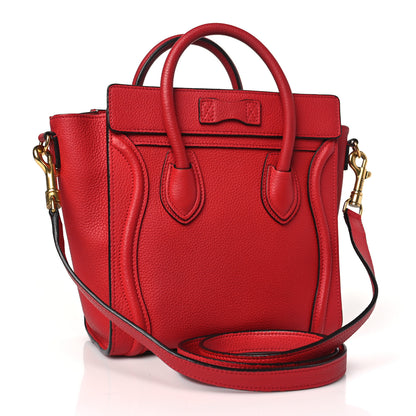 Celine Drummed Calfskin Nano Luggage Red 3 of 10