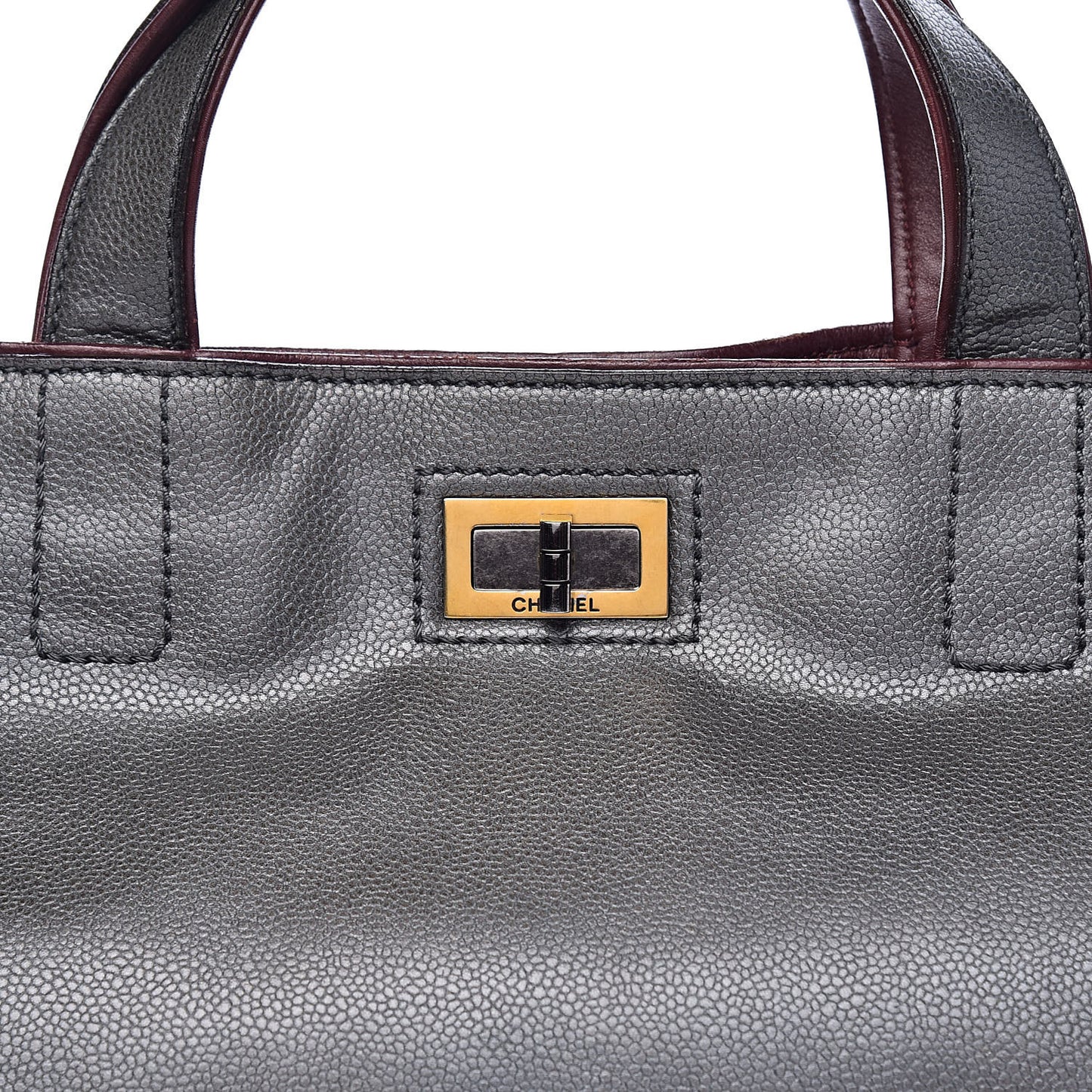 Metallic Caviar Mademoiselle Lock Cerf Shopper Tote Silver