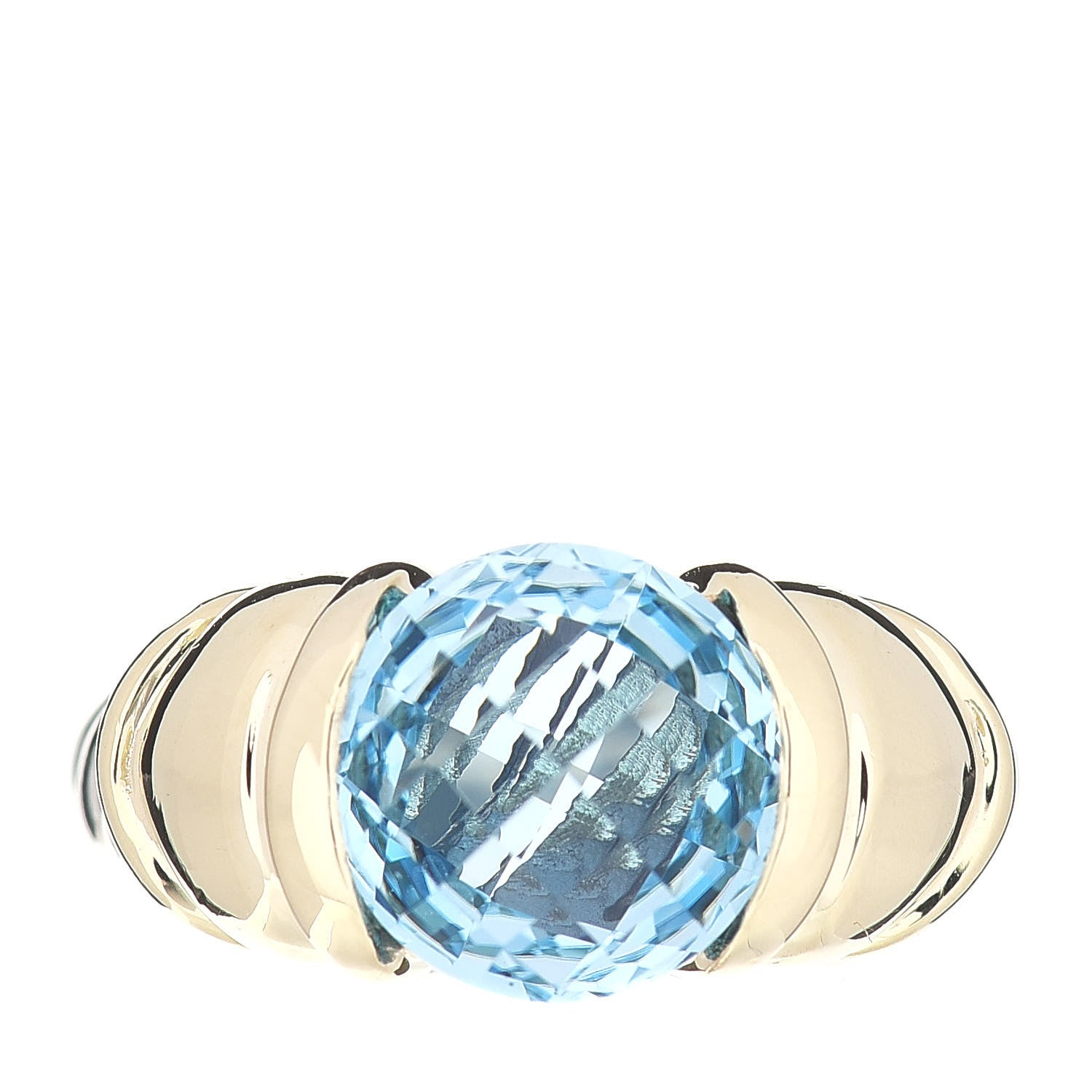 David Yurman Sterling Silver 14K Yellow Gold Blue Topaz Cable Capri Ring 52 6 1 of 6