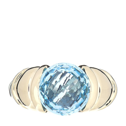 David Yurman Sterling Silver 14K Yellow Gold Blue Topaz Cable Capri Ring 52 6 1 of 6
