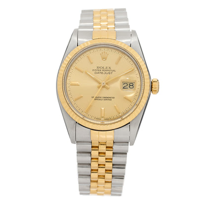 Rolex Stainless Steel 18K Yellow Gold 36mm Oyster Perpetual Datejust Watch Champagne 16013 1 of 5