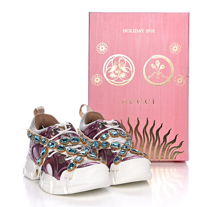 Gucci X SEGA Metallic Calfskin Mesh Removable Crystals Womens Flashtrek Sneakers 36 Rosa Great White Silver 10 of 10