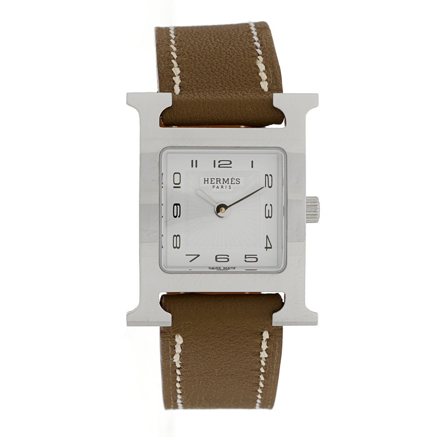 Hermes Stainless Steel Swift 21mm Heure H Hour Quartz Watch Etoupe 1 of 4