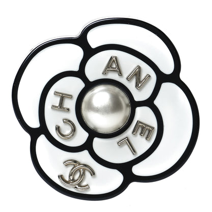 Chanel Resin Pearl Camellia Brooch White Black 1 of 4