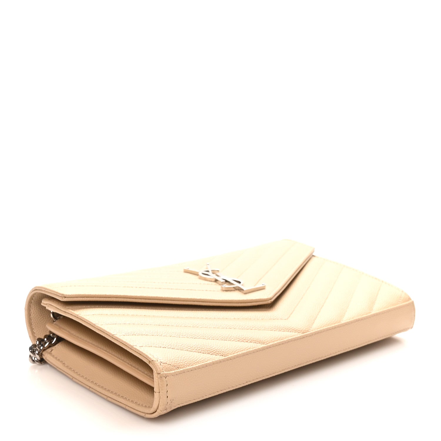 Saint Laurent Grain De Poudre Matelasse Chevron Monogram Chain Wallet Nude Powder 3 of 9