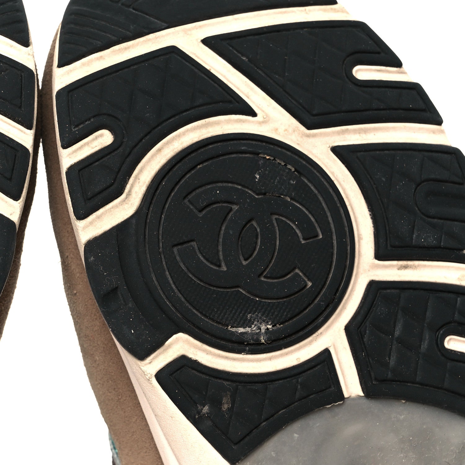 Chanel Nylon Calfskin Suede Womens CC Sneakers 37.5 Brown Green 7 of 11