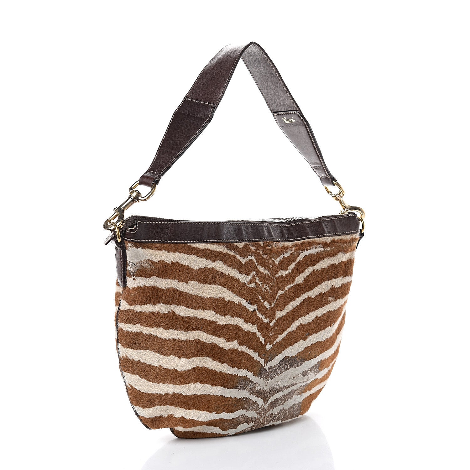 Gucci Pony Hair Zebra Print Hobo Bag Brown 2 of 8