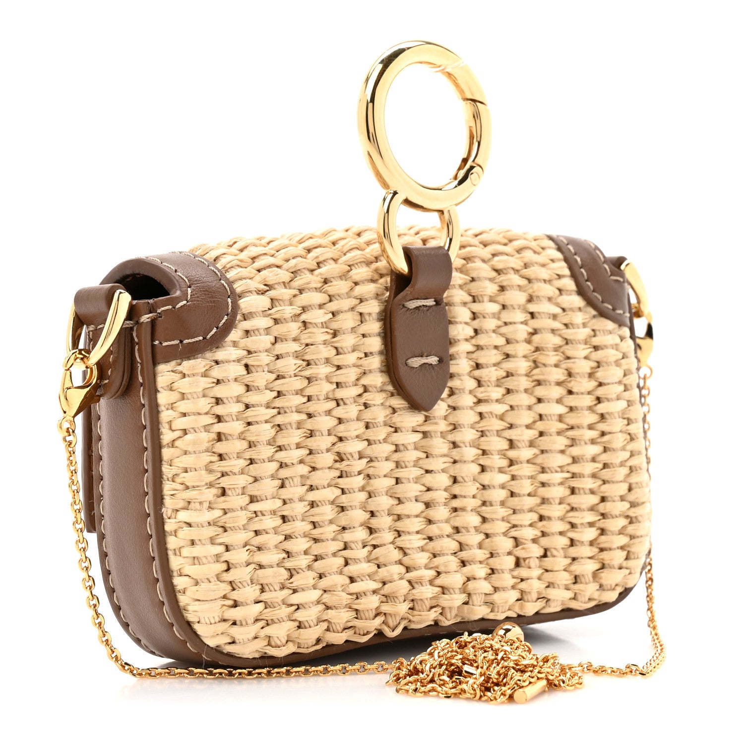 Fendi Macrame Crochet Vitello Grace Nano Maxi Buckle Baguette Charm Natural Gianduia 4 of 17