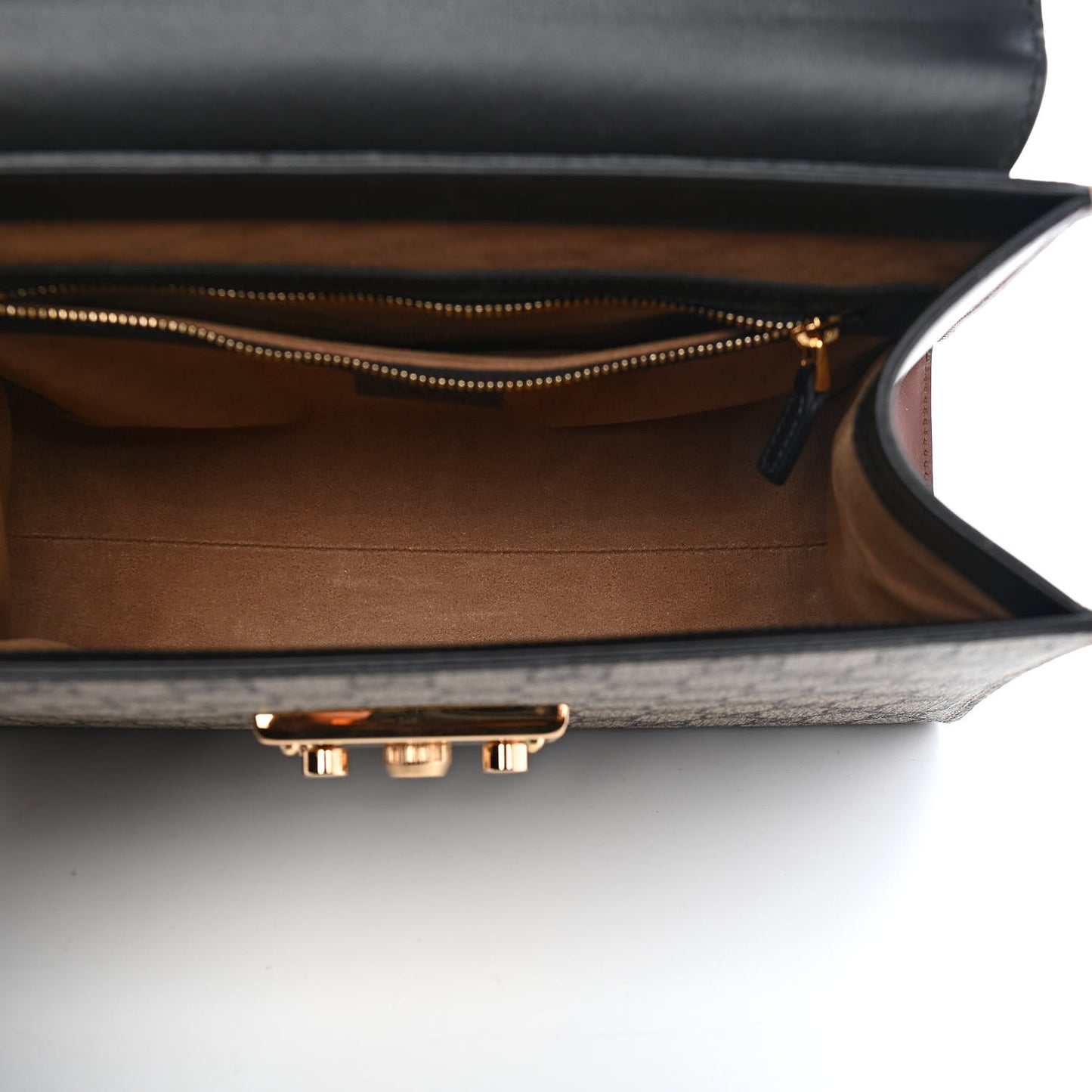 GG Supreme Monogram Calfskin Small Padlock Top Handle Bag Beige Black Cuir